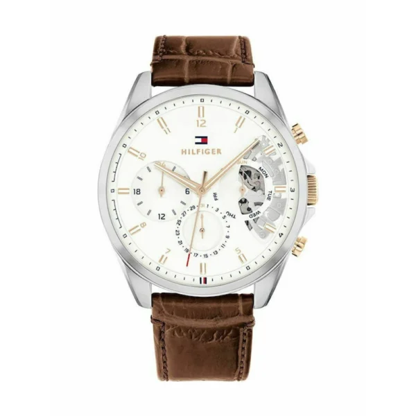 Tommy Hilfiger Baker Ανδρικό Ρολόι 44mm Χρονογράφος Μπαταρίας με Καφέ Δερμάτινο Λουράκι – 1710450