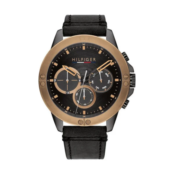 Tommy Hilfiger Harley Ανδρικό Ρολόι 46mm Χρονογράφος Μπαταρίας με Μαύρο Δερμάτινο Λουράκι – 1791893