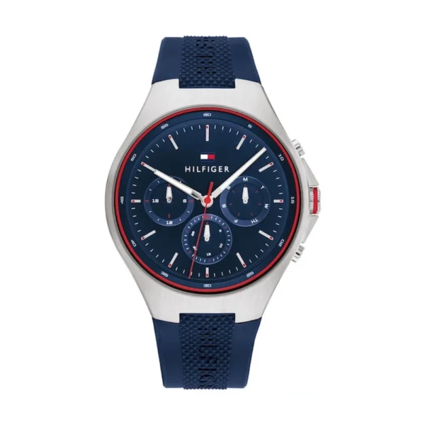 Tommy Hilfiger Justin Ανδρικό Ρολόι 44mm Μπαταρίας με Μπλε Καουτσούκ Λουράκι – 1792057