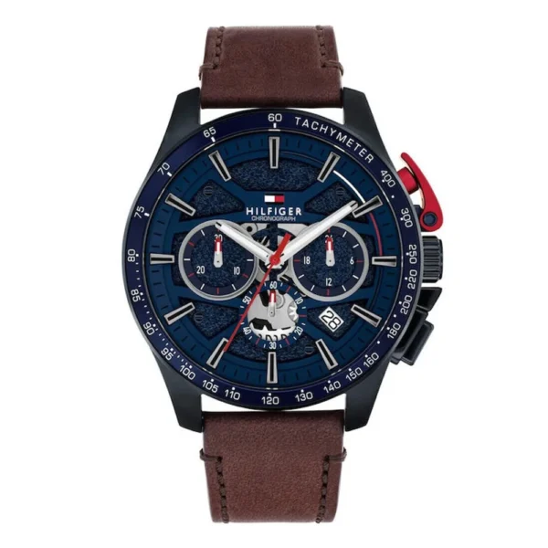 Tommy Hilfiger Bank Ανδρικό Ρολόι Μπαταρίας με Καφέ Δερμάτινο Λουράκι – 1792268