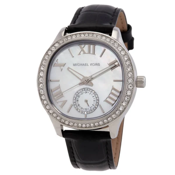 Michael Kors Mother Of Pearl Γυναικείο Ρολόι 38mm Μπαταρίας με Μαύρο Δερμάτινο Λουράκι – MK4821