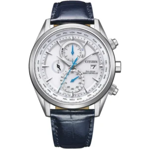Citizen Ανδρικό Ρολόι 43mm Χρονογράφος Μπαταρίας με Ασημί Δερμάτινο Λουράκι - AT8260-18A