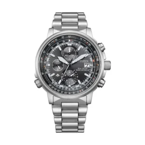 Citizen Sky Eco-drive Radio Controlled Ανδρικό Ρολόι Χρονογράφος Μπαταρίας με Ασημί Μεταλλικό Μπρασελέ - AT8300-58E