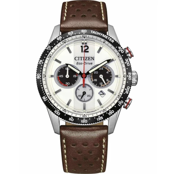 Ρολόι CITIZEN Eco-Drive Racing Chronograph Brown Leather Strap – CA4714-04A