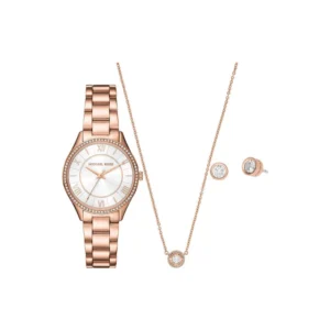 Michael Kors Lauryn Crystals Gift Set Mk4850 Rose Gold Case Stainless Steel Bracelet - MK4958
