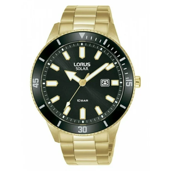 Lorus Ανδρικό Ρολόι 43mm Solar με Χρυσό Μεταλλικό Μπρασελέ