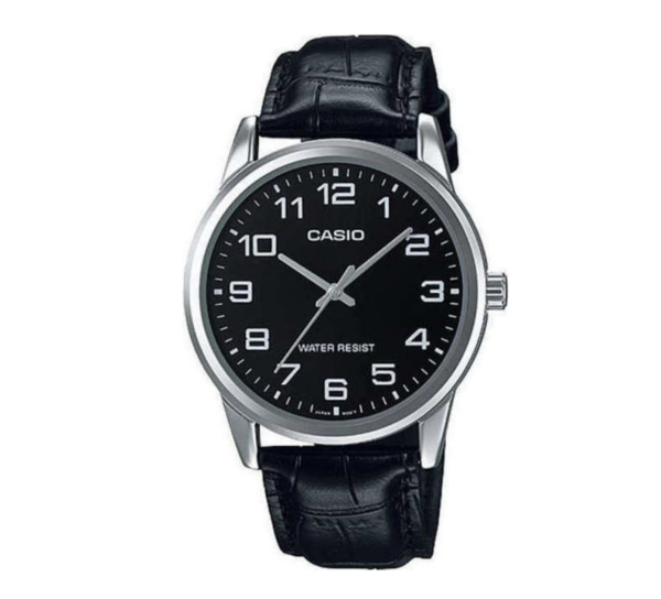 Casio Ανδρικό Ρολόι 25mm Μπαταρίας με Μαύρο Δερμάτινο Λουράκι