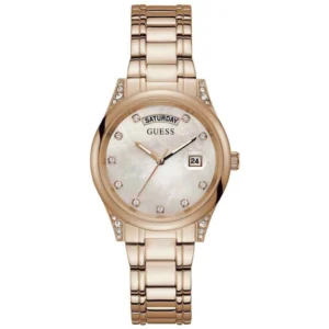 Guess Aura Γυναικείο Ρολόι 37mm Μπαταρίας με Ροζ Χρυσό Μεταλλικό Μπρασελέ - GW0047L2
