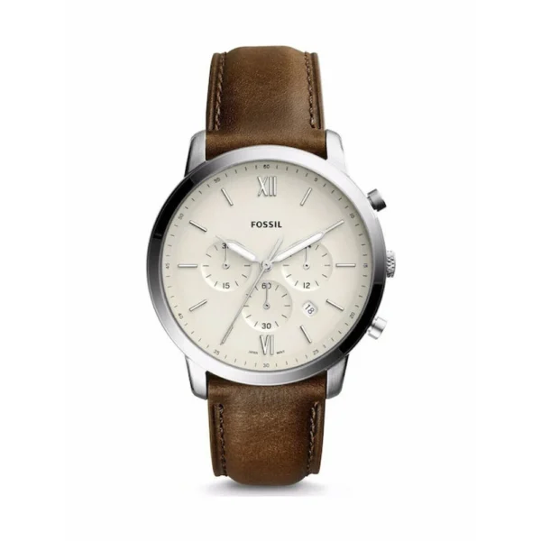 Fossil Ανδρικό Ρολόι 44mm Χρονογράφος Μπαταρίας με Καφέ Δερμάτινο Λουράκι – FS5380