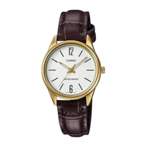 Casio Γυναικείο Ρολόι 28mm Μπαταρίας με Καφέ Δερμάτινο Λουράκι - LTP-V005GL-7BUDF