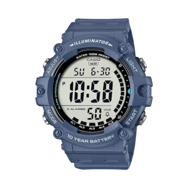 Casio Ψηφιακό Ανδρικό Ρολόι Μπαταρίας με Μπλε / Μπλε Καουτσούκ Λουράκι – ECB-40DC-1AEF