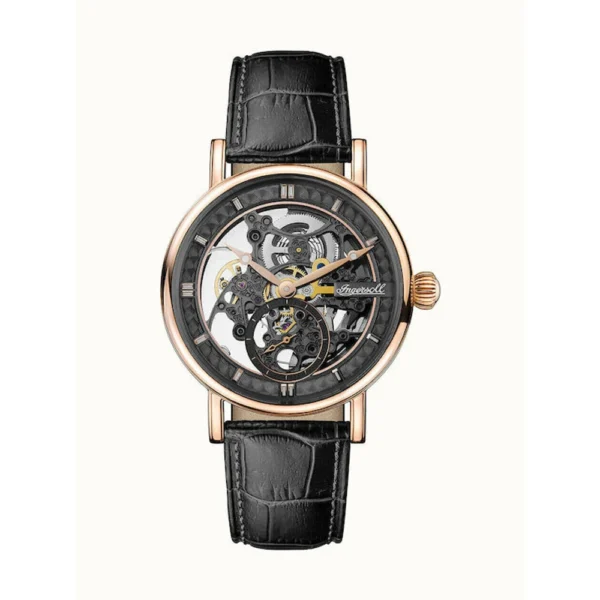 Ingersoll The Herald Automatic Ανδρικό Ρολόι 40mm Αυτόματο με Μαύρο Δερμάτινο Λουράκι – I00403B