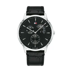 Tommy Hilfiger Brad Ανδρικό Ρολόι 44mm Χρονογράφος Μπαταρίας με Μαύρο Δερμάτινο Λουράκι - 1710391