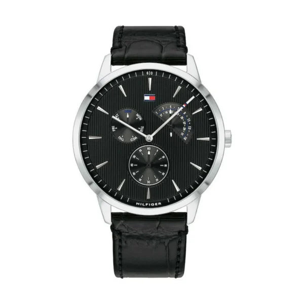 Tommy Hilfiger Brad Ανδρικό Ρολόι 44mm Χρονογράφος Μπαταρίας με Μαύρο Δερμάτινο Λουράκι – 1710391