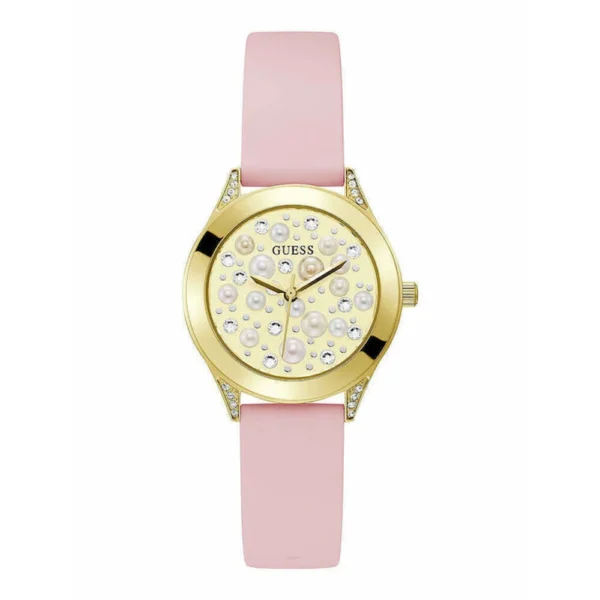 Guess Γυναικείο Ρολόι 34mm Μπαταρίας με Ροζ Δερμάτινο Λουράκι – GW0381L2