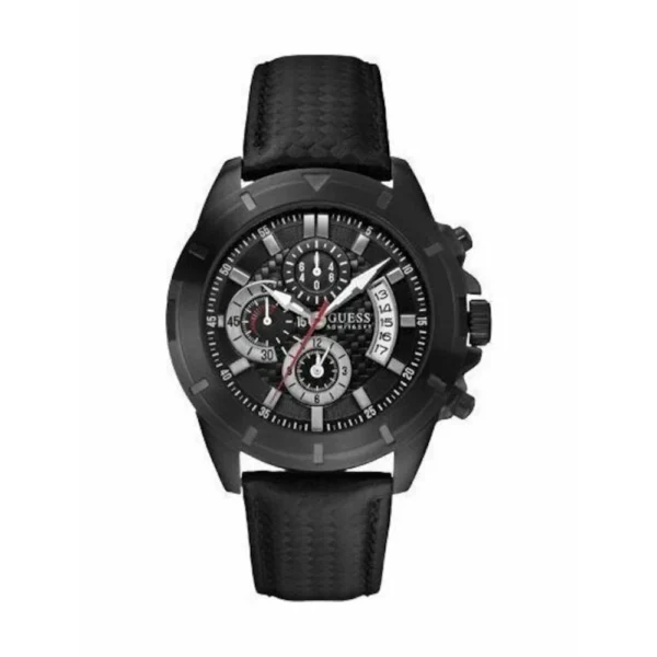 Guess Ανδρικό Ρολόι 45mm Χρονογράφος Μπαταρίας με Μαύρο Δερμάτινο Λουράκι – W18549G1