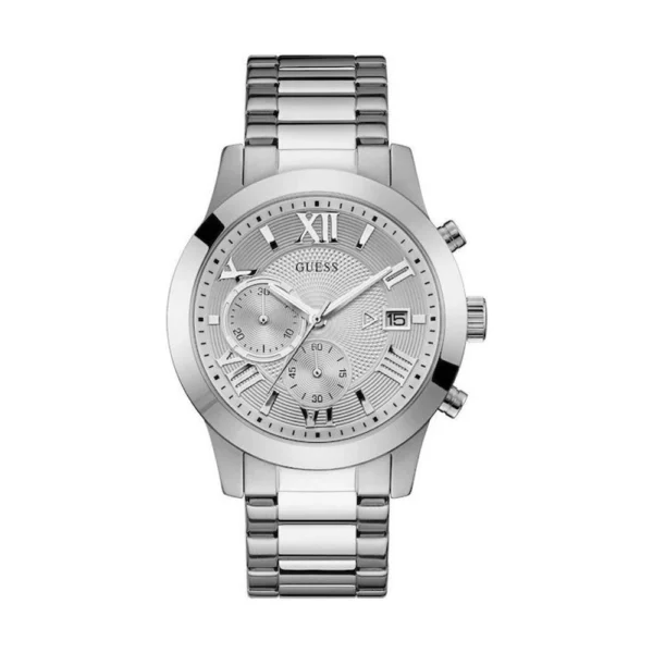 Guess Ανδρικό Ρολόι 42mm Χρονογράφος Μπαταρίας με Ασημί Ατσάλινο Μπρασελέ – W0668G7