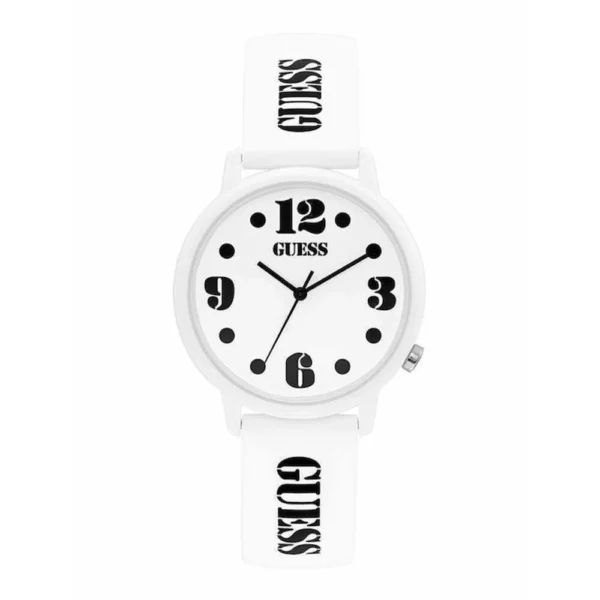 Guess Γυναικείο Ρολόι 42mm Μπαταρίας με Λευκό Καουτσούκ Λουράκι – V1042M1