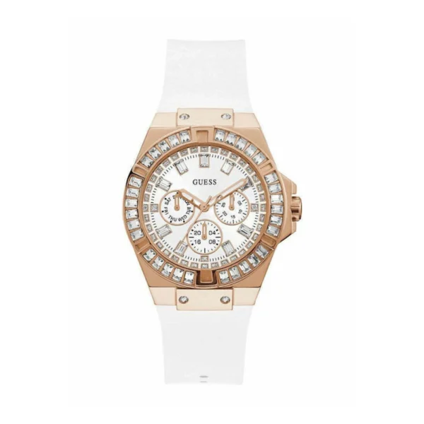 Guess Γυναικείο Ρολόι 40mm Μπαταρίας με Λευκό Καουτσούκ Λουράκι – GW0118L4
