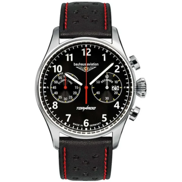 Bauhaus Ανδρικό Ρολόι 42mm Χρονογράφος Μπαταρίας με Μαύρο Δερμάτινο Λουράκι – 2744-2