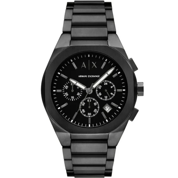 Ανδρικό Ρολόι 42mm Χρονογράφος Μπαταρίας με Μαύρο Ατσάλινο Μπρασελέ – AX4183