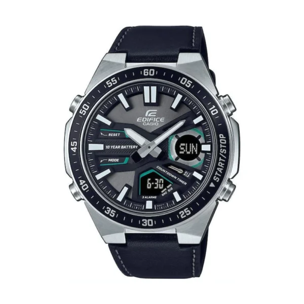 Edifice Αναλογικό/Ψηφιακό Ανδρικό Ρολόι 46.9mm Χρονογράφος Μπαταρίας με Μαύρο Δερμάτινο Λουράκι – EFV-C110L-1AVEF
