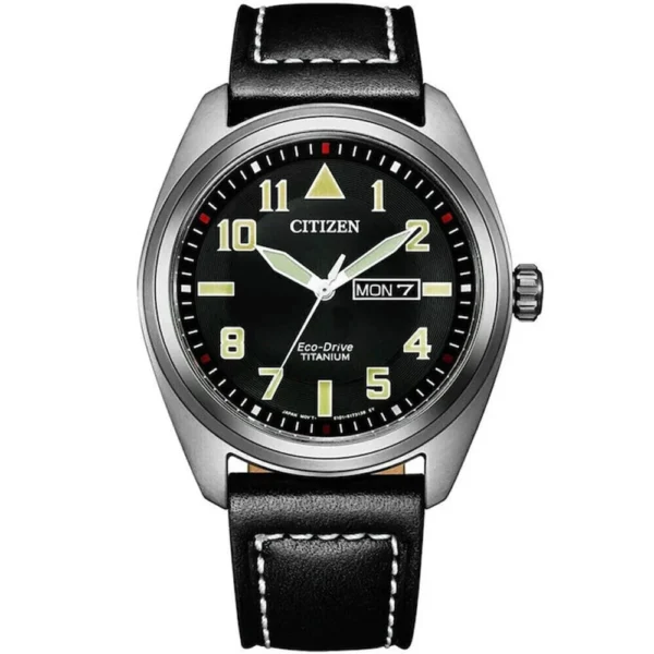 Ανδρικό Ρολόι 42mm Μπαταρίας με Μαύρο Δερμάτινο Λουράκι – BM8560-29E