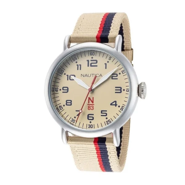 Nautica Ανδρικό Ρολόι 40mm Μπαταρίας με Μπεζ Υφασμάτινο Λουράκι – NAPWLS911