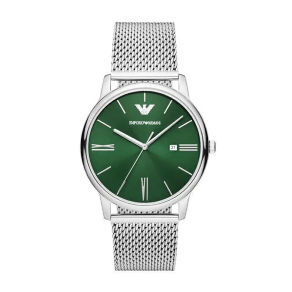 Emporio Armani Minimalist Γυναικείο Ρολόι 42mm Μπαταρίας με Ατσάλινο Μπρασελέ Ασημί/πράσινο – AR11578