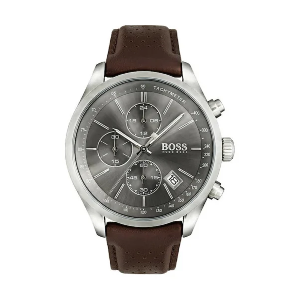 Boss Grand Prix Ανδρικό Ρολόι 44mm Χρονογράφος Μπαταρίας με Καφέ Δερμάτινο Λουράκι – 1513476