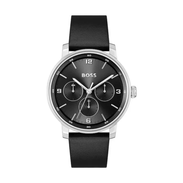 Boss Contender Ανδρικό Ρολόι 44mm Χρονογράφος Μπαταρίας με Μαύρο Δερμάτινο Λουράκι – 1514125