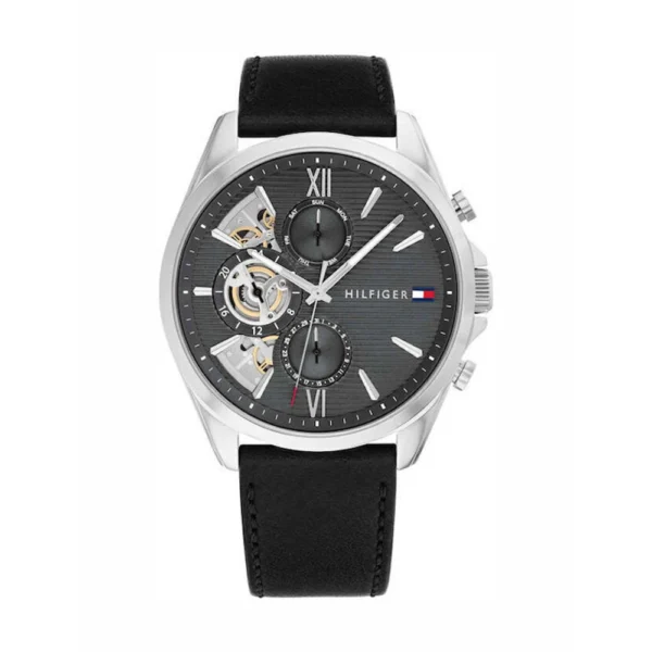 Tommy Hilfiger Baker Ανδρικό Ρολόι 44mm Μπαταρίας με Μαύρο Δερμάτινο Λουράκι – 1710644