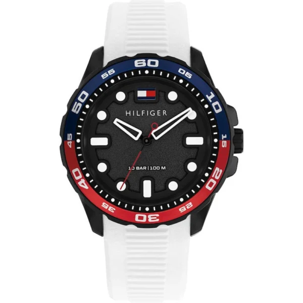 Tommy Hilfiger Regatta Ανδρικό Ρολόι Μπαταρίας με Λευκό Καουτσούκ Λουράκι – 1792264
