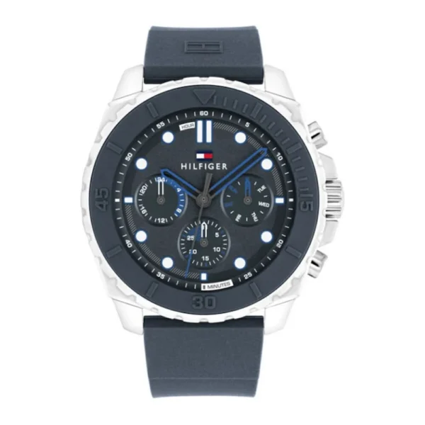 Tommy Hilfiger Morgan Ανδρικό Ρολόι 50mm Χρονογράφος Μπαταρίας με Μπλε Καουτσούκ Λουράκι – 1710687